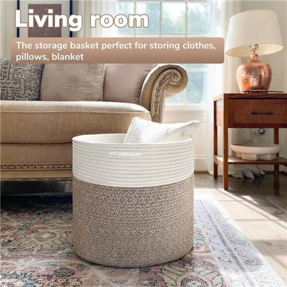 Large Cotton Rope Storage Basket Woven Bin for Toys Blankets Nursery Living - Picture 4 of 7